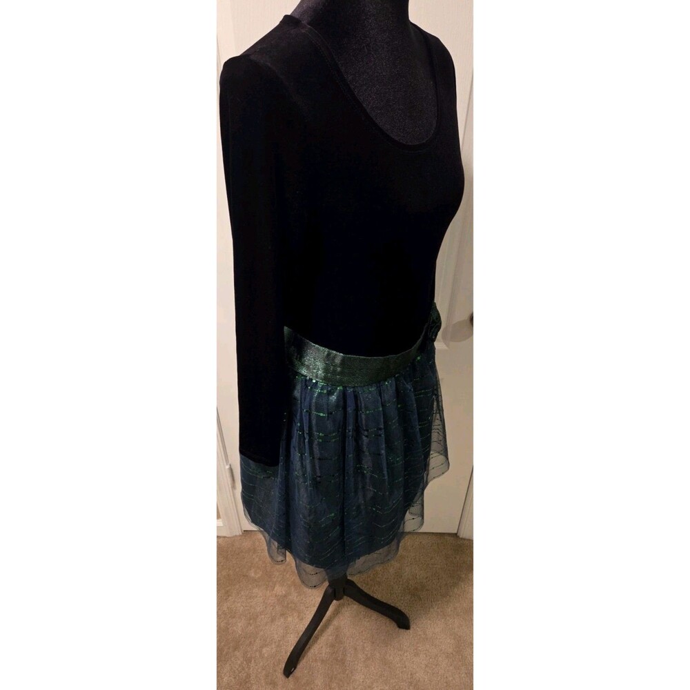 Bonnie Jean girls' black & green striped tulle fit & flare dress, lined -Size 16